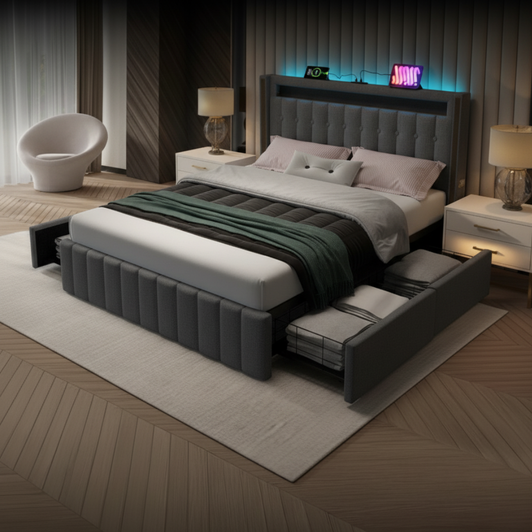 Lit double avec rangement (LED, ports USB) – Halo