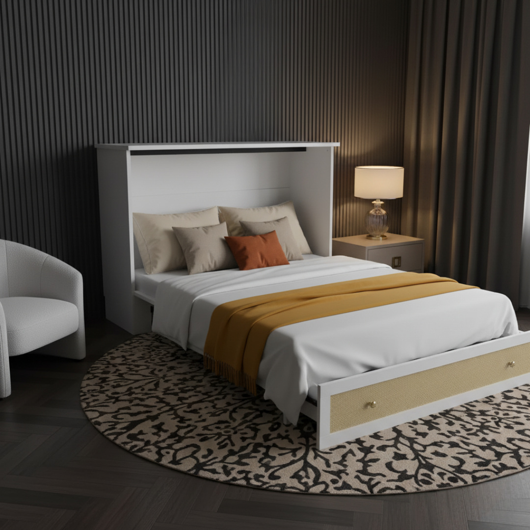 Lit escamotable 140x200 cm avec rangement et ports USB – Nova