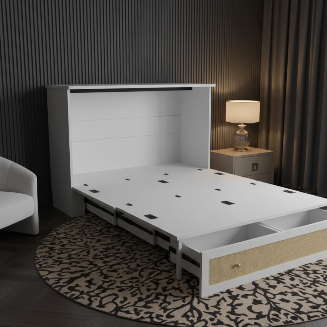 Lit escamotable 140x200 cm avec rangement et ports USB – Nova