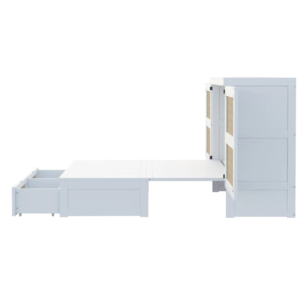 Lit escamotable 140x200 cm rotin et bois avec rangements – Riviera