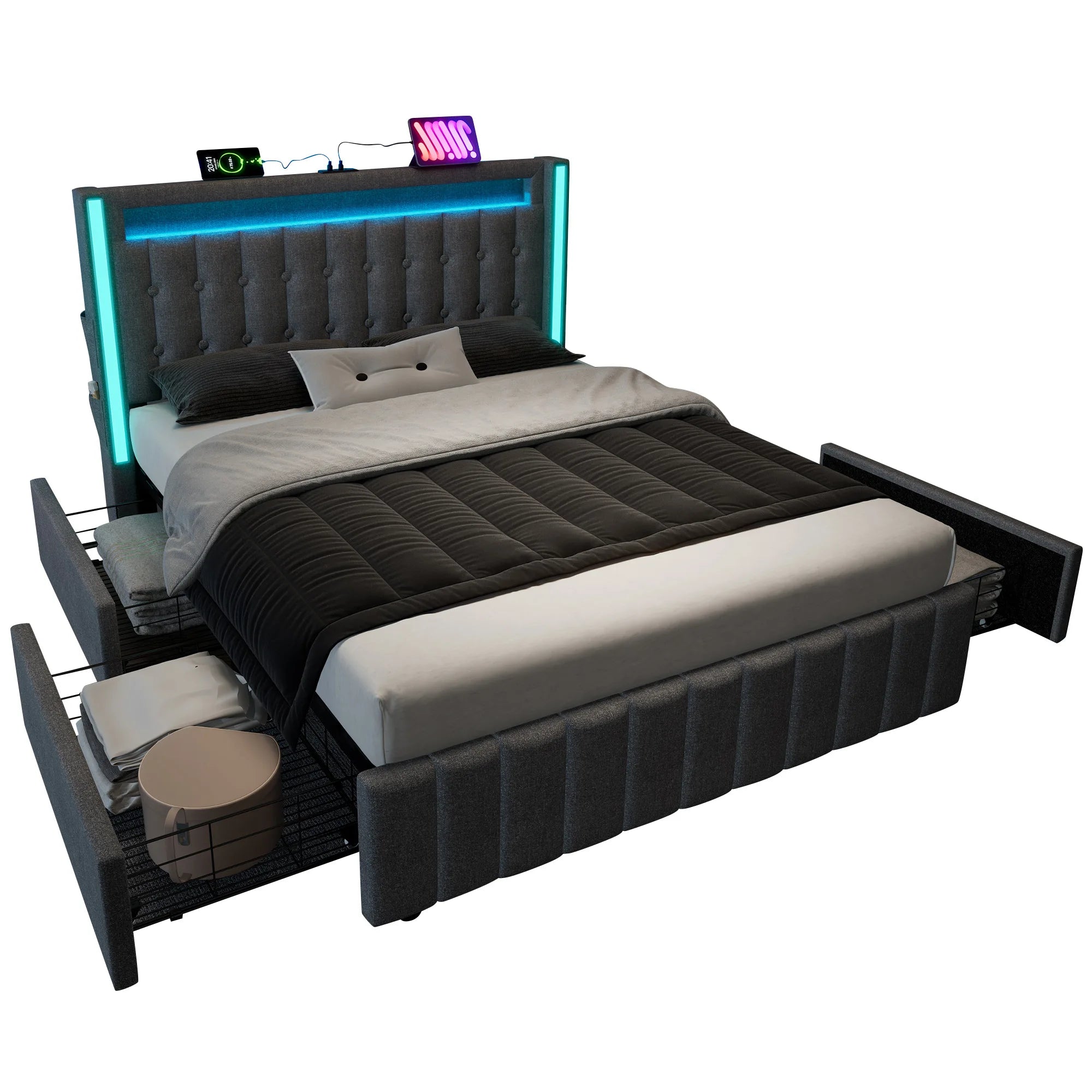 Lit double avec rangement (LED, ports USB) – Halo