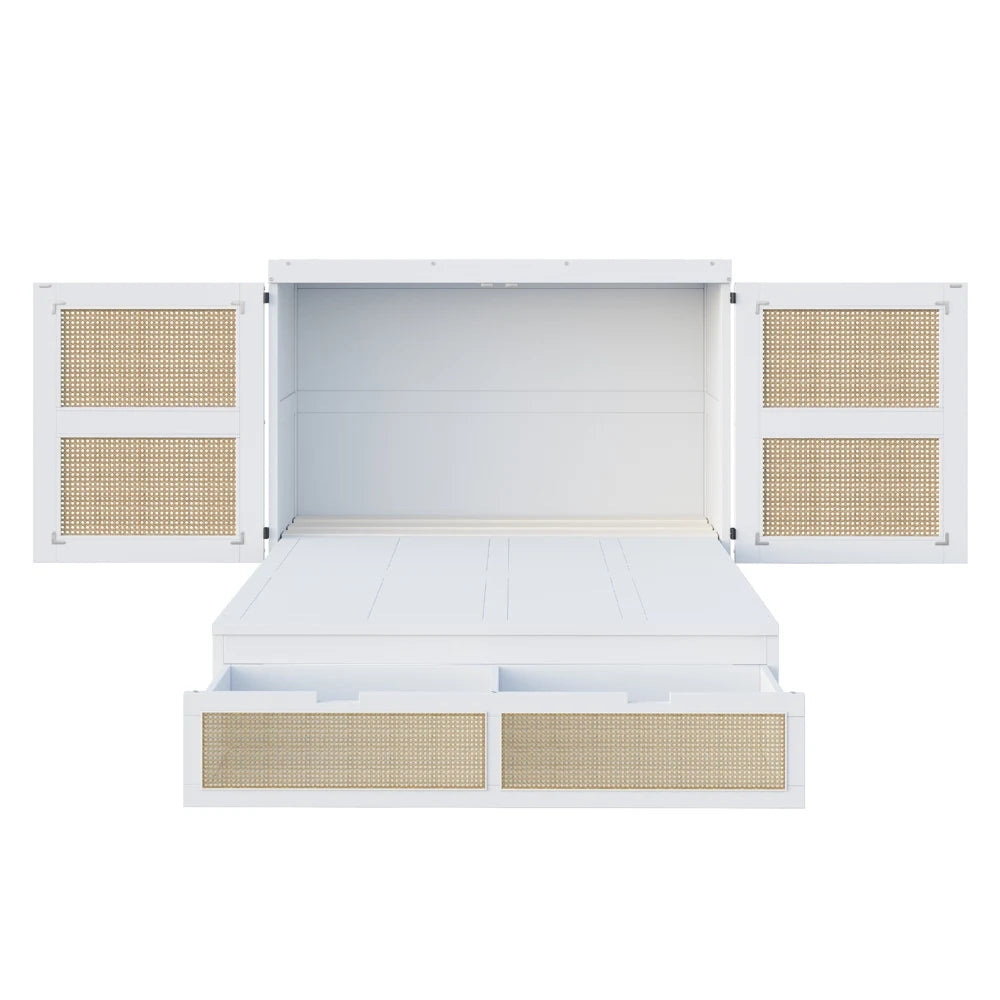 Lit escamotable 140x200 cm rotin et bois avec rangements – Riviera
