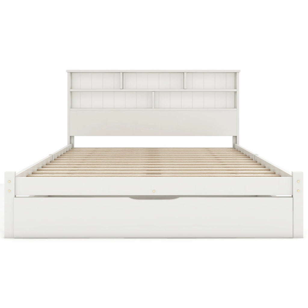 Lit double avec rangement 140x200 cm blanc – Lumière