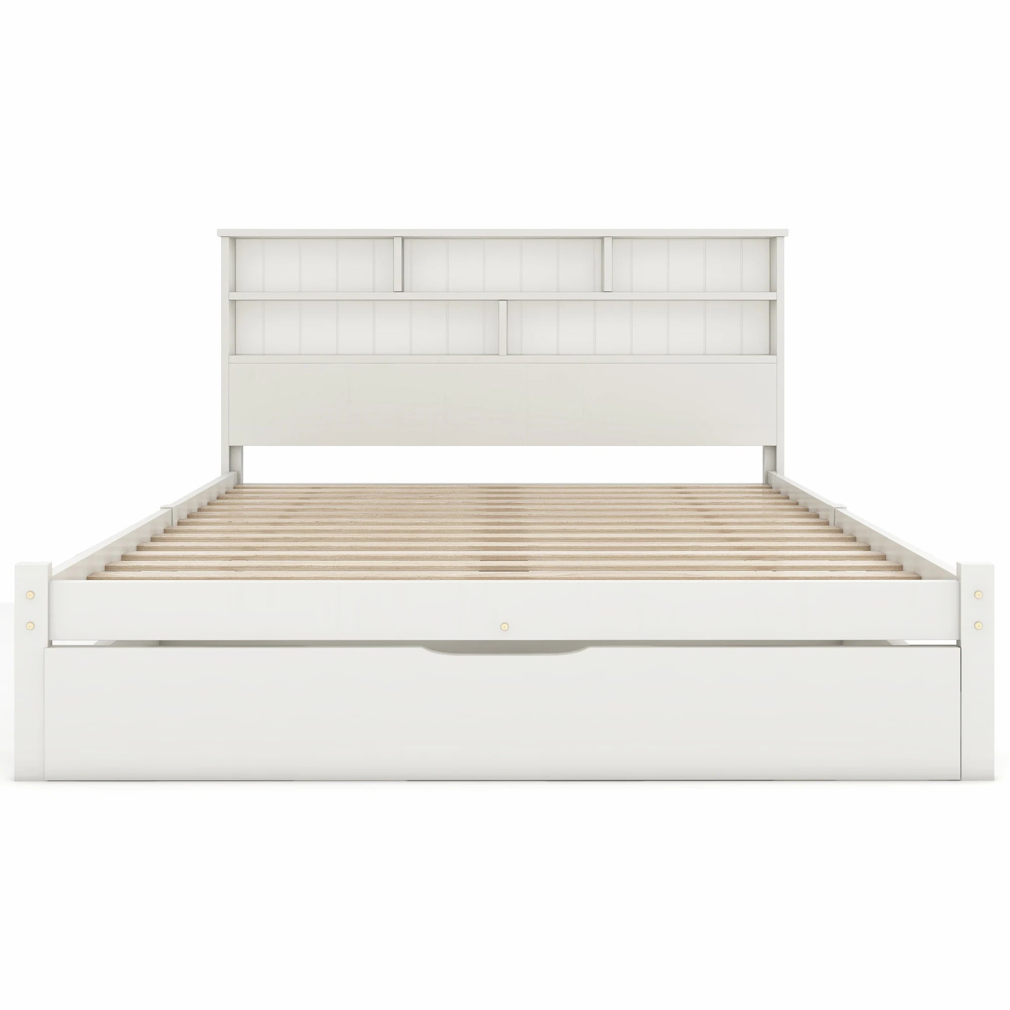 Lit double avec rangement 140x200 cm blanc – Lumière