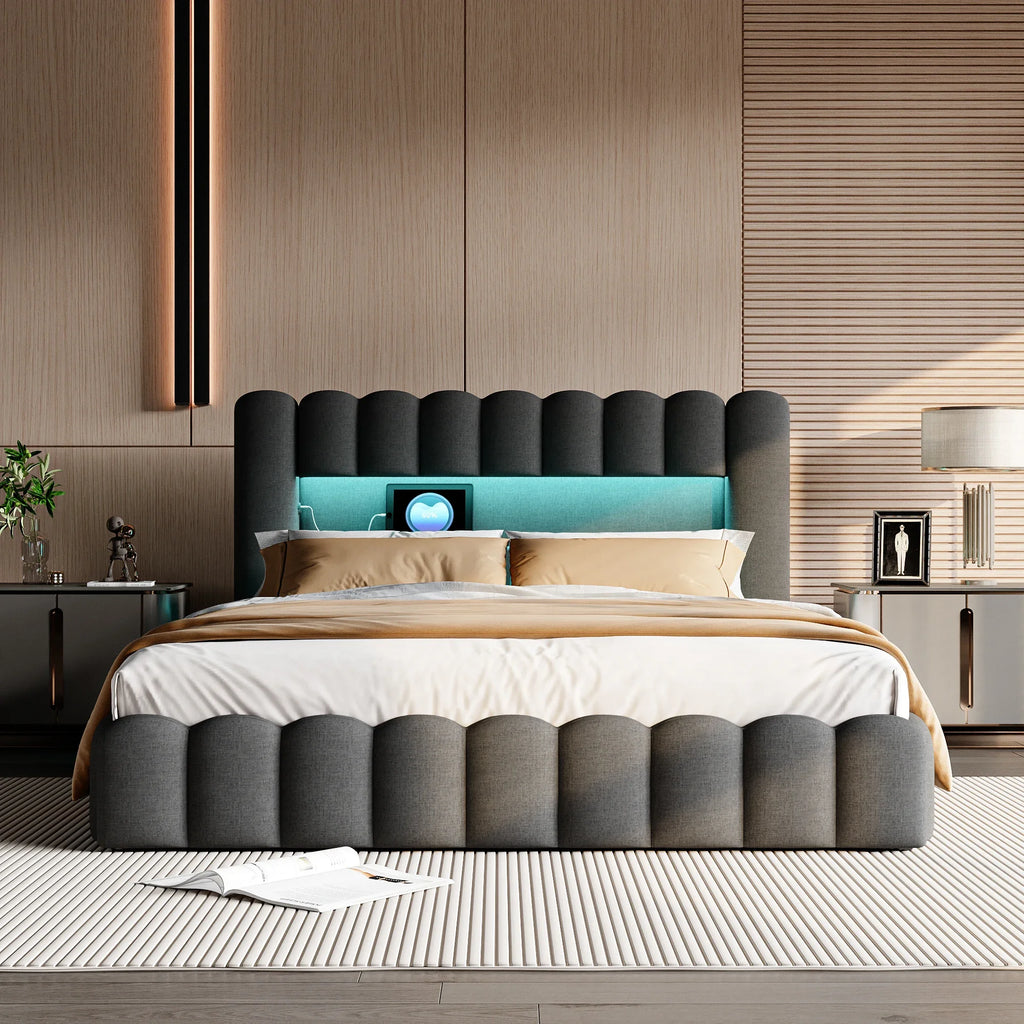 Lit double avec rangement et LED, ports USB – Lunara