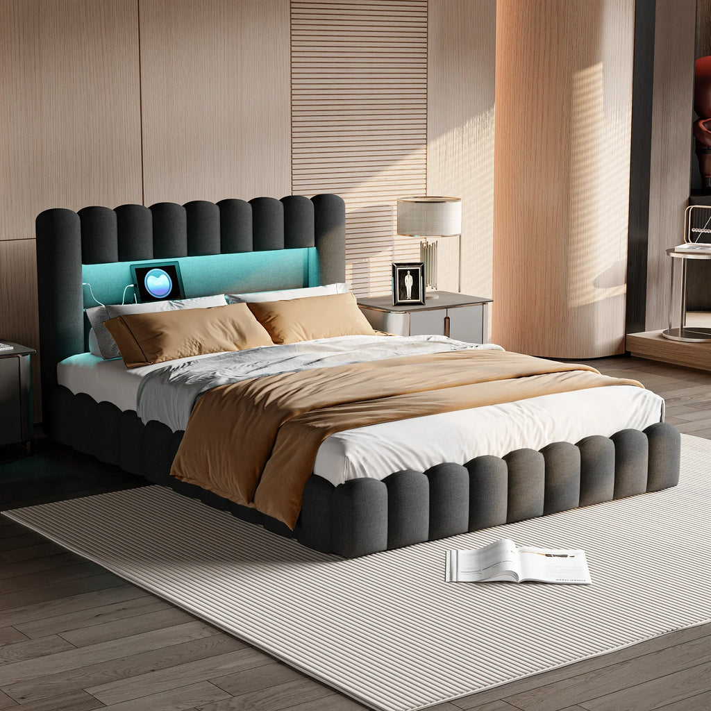 Lit double avec rangement et LED, ports USB – Lunara