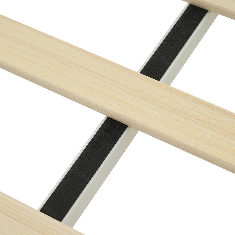 Lit double bois clair et velours avec LED et rangement – Aurora