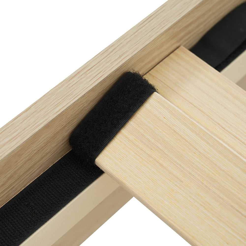 Lit double bois clair et velours avec LED et rangement – Aurora